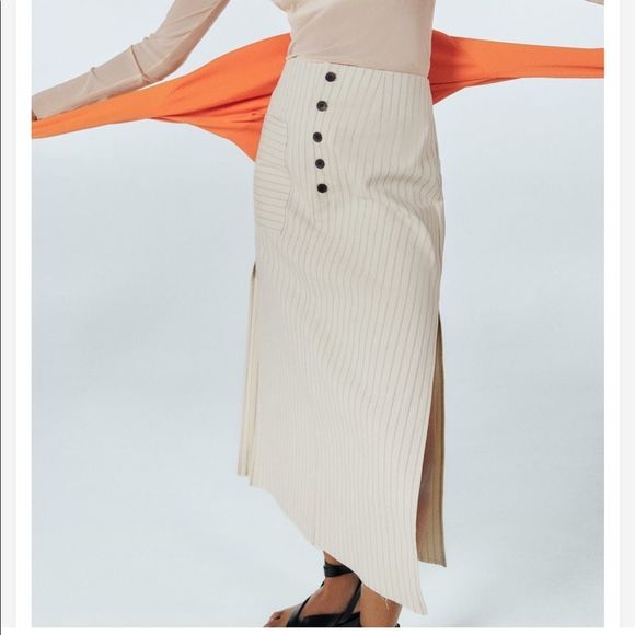 ZARA STRIPED MIDI SKIRT - Picture 1 of 7
